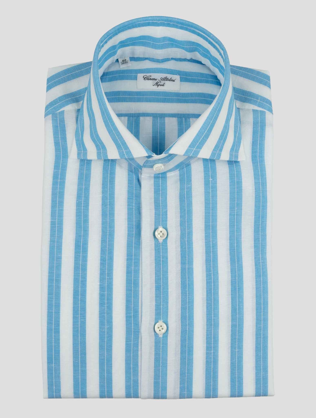НОВАЯ СИНЕ-БЕЛАЯ ЛЬНЯНАЯ РУБАШКА ИЗ ХЛОПКА CESARE ATTOLINI US 18 - EU 45 ASHZ71 66490₽