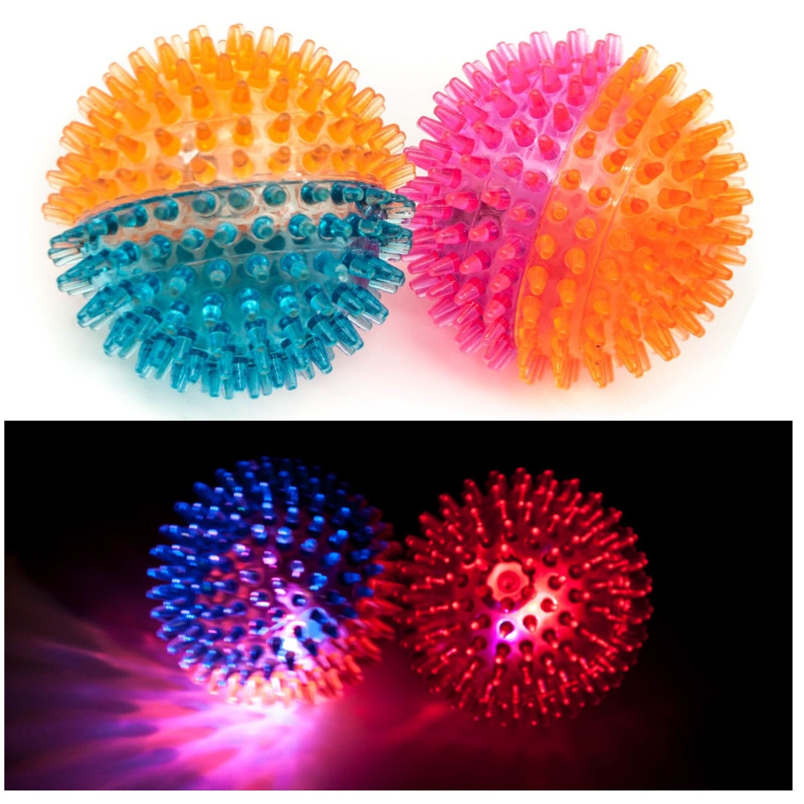 6cm 10cm Flashing LIGHT UP Dog Ball SQUEAKY Spiky Bouncy Kids Dog Balls