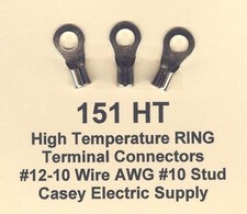 100 High Temperature RING Terminal Connector 12-10 Wire Gauge AWG 10 Stud 900 F