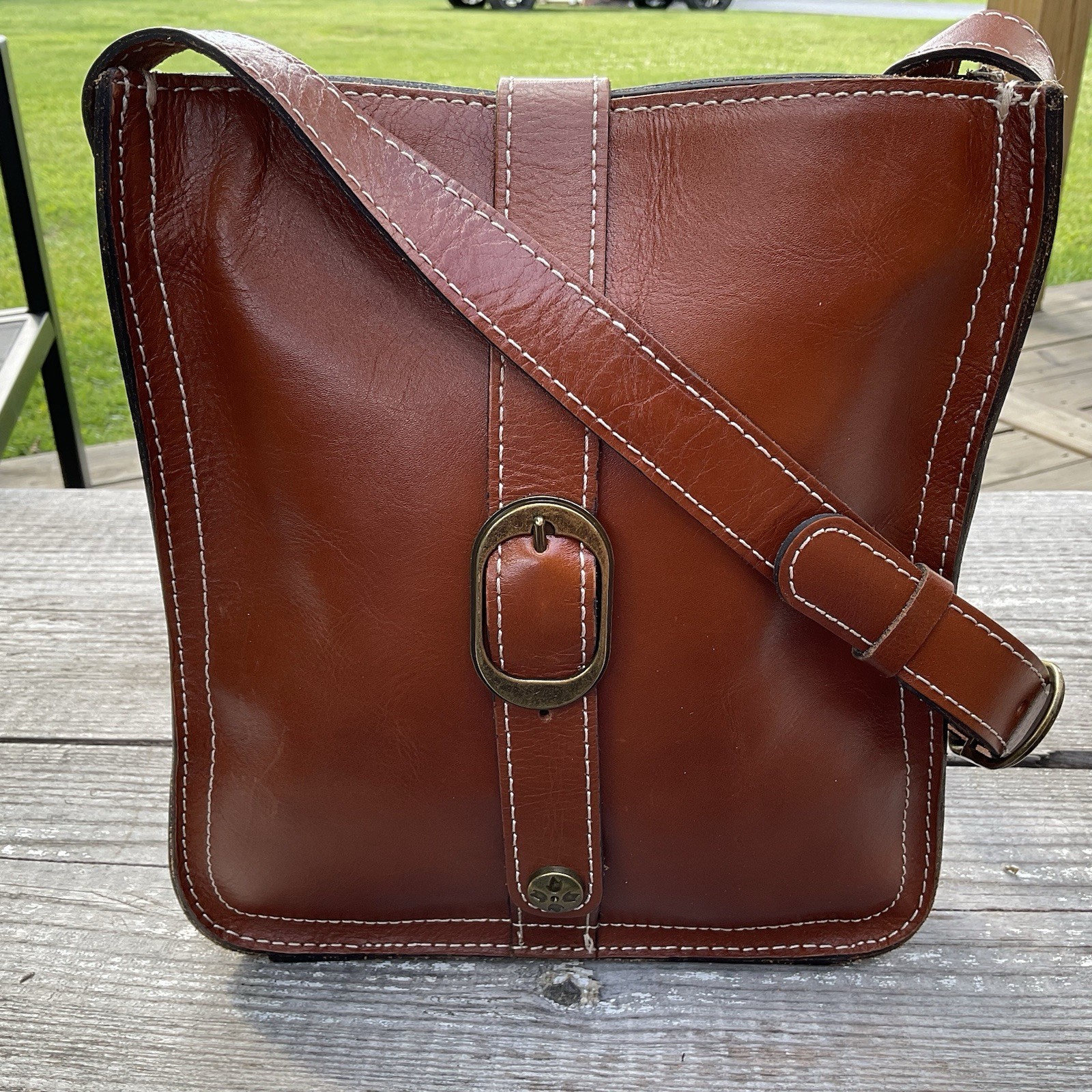 Patricia Nash Heritage Collection Smooth Tan Leather Venezia Crossbody Bag