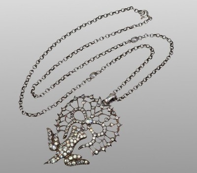 ANTIQUE GEORGIAN ST ESPRIT SILVER PASTE PENDANT NECKLACE C.1820