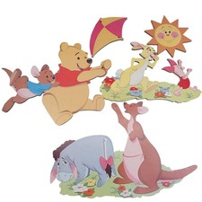 Disney Winnie the Pooh Vtg Wood Wall Decor Nursery Cutouts 6pc Sears Tigger Kite