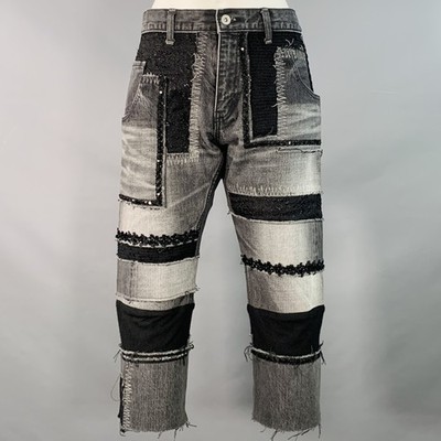 JUNYA WATANABE Größe M Schwarz Grau Selvedge Denim Patchwork Distressed Jeans