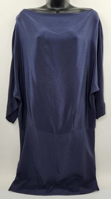 Toupy Sz S Minidress Silk Dark Blue Made in France 3/4 Sleeve