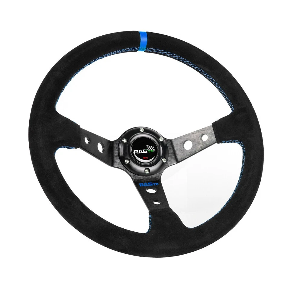 Plato profundo de cuero de gamuza de 14" 93 mm volante de carreras a la deriva + kit de liberación rápida Foto 3 de 4