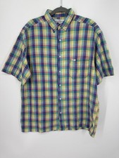 Vintage 90s Guess Jeans Pastel Plaid Short Sleeve Button Up USA Made VTG Shirt