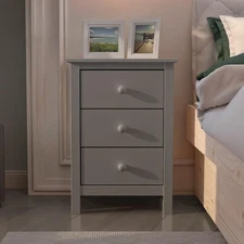 Tall Nightstand with 3 Drawers - Solid Pine Wood Bedside Table with Spacious ...