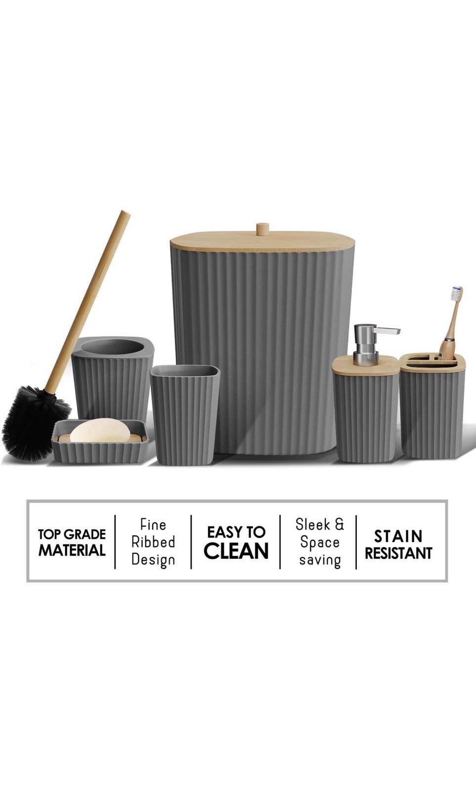 Clara Clark Bathroom Accessories Set - Grey Bathroom  Assorted Sizes , Colors 