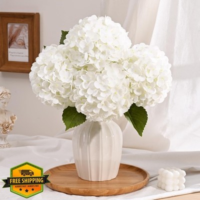 8pcs White Latex Real Touch Hydrangea Flowers 19.6''