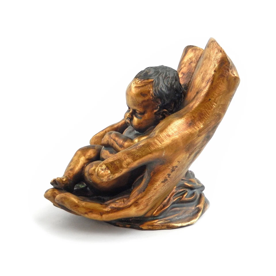 婴儿手抱宗教架子坐垫装饰雕像乡村金色饰面 — 第 4/4 张图片