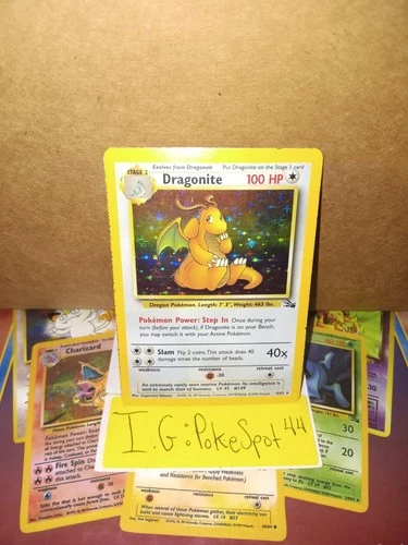 Pokemon 1999 Fossil Dragonite Holo Unlimited #4 HP Visible Sliver Wear