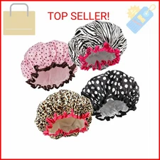 TCOTBE 4 Pieces Shower Cap for Women, Elastic and Reusable, Environmental Protec