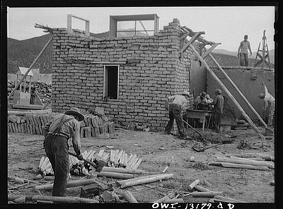 Photo:1910s Adobe Brick Construction Workers Building House Southwest