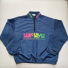 Vintage Surf Style Jacket Mens One Size Windbreaker Pullover Iridescent Neon 90s
