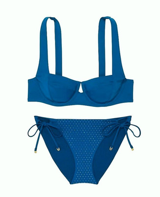 VICTORIA SECRET SWIM 38DD/L Lace-Up Strappy Top Bikini Set Side Tie Bottom