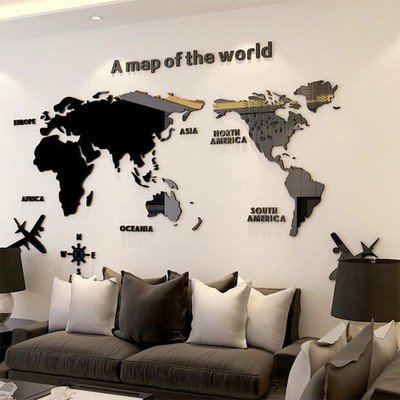 World Map Wall 3D Acrylic Wall Stickers Three-Dimensional Mirror Stickers