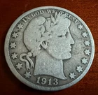 1913-S BARBER HALF DOLLAR - VG, BETTER DATE!