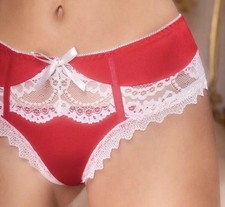Super Cute Red Butter Satin  White Lace Bikini Brief Panties XL NEW 