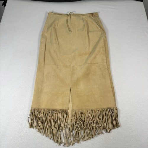 Zebra Leather Canada Tan Suede Leather Fringe Skirt Womens Western Vintage - Picture 3 of 6