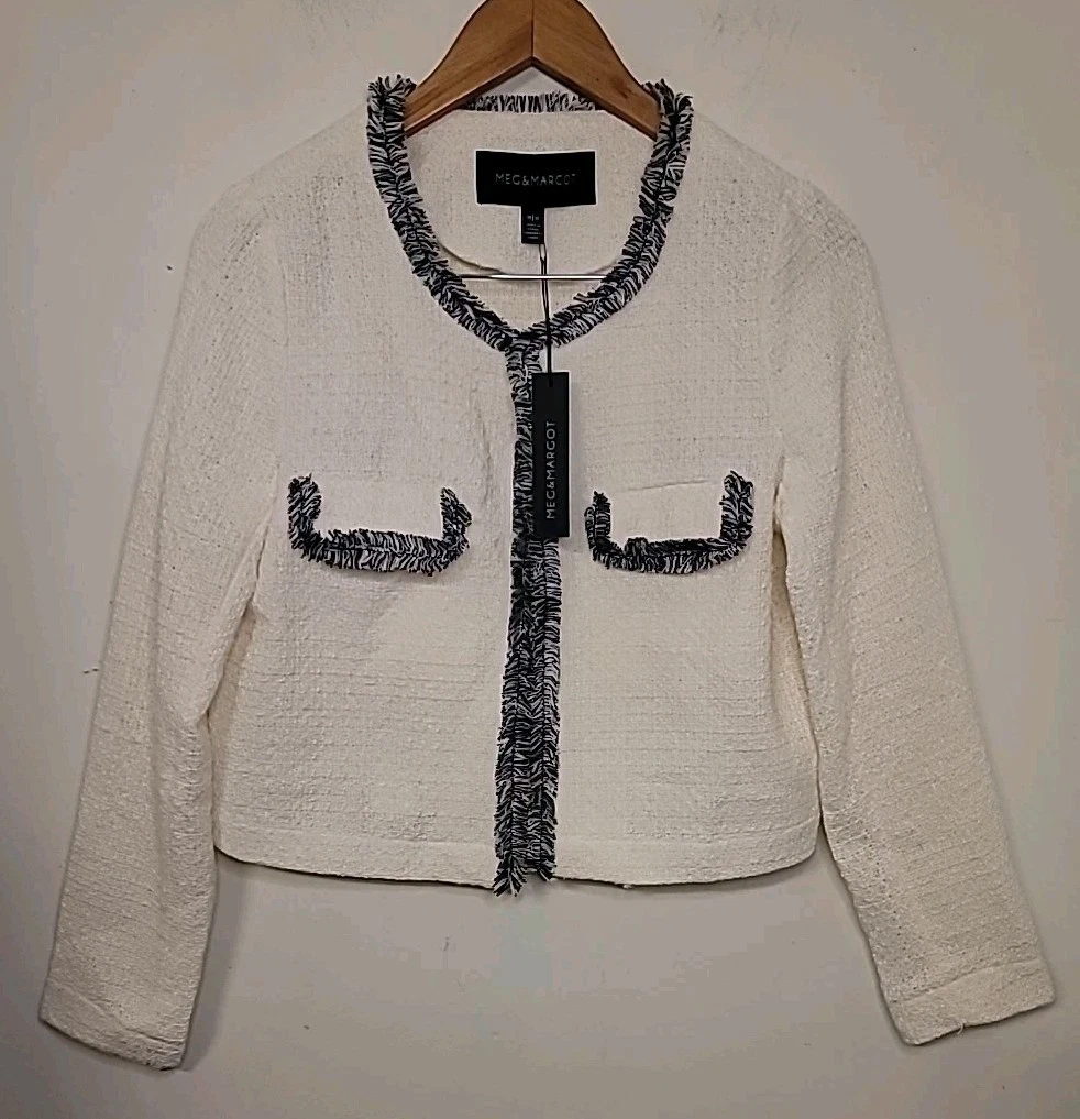 CHANEL Giacca donna Meg & Margot taglia media nera bianca tweed elegante sofisticata