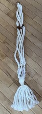 Vintage Ivory Beaded Wool Macrame Hanging Plant Holder With 40in Long Decor 70s