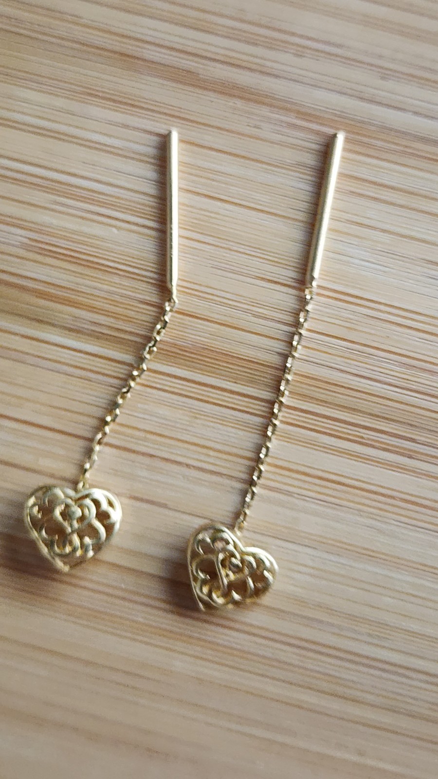 18K Solid Gold Heart Drawstring Earrings - image 3