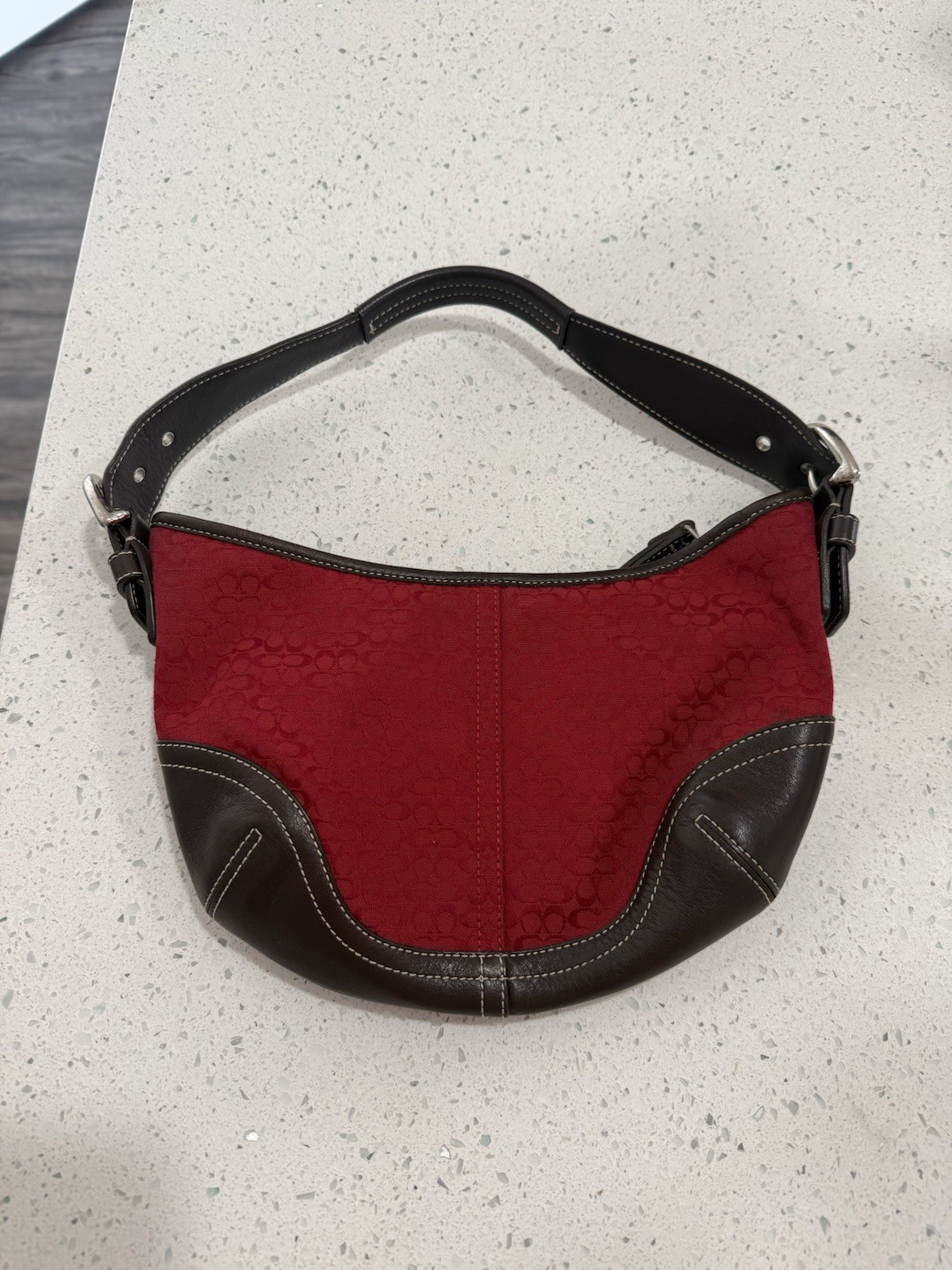 Vintage 2000s Coach Red Ergo C Canvas Leather Hobo Sh… - Gem