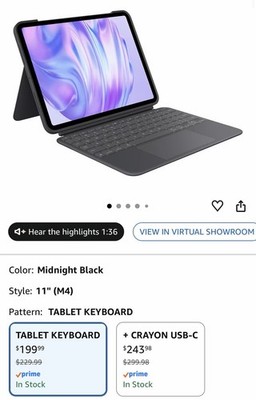 Logitech Slim Folio Pro For iPad Pro 11-inch Cover Case Black Backlit Keyboard