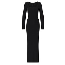 Skims Soft Lounge Ribbed Long Sleeve Dress Color Onyx Size Small NWT Sold Out