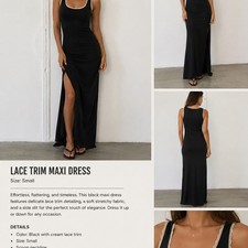 Black Lace Trim Maxi Dress – Size Small Sleeveless Bodycon Dress