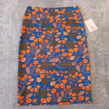 LuLaRoe Cassie Skirt Medium Orange Blue Floral Knee Length Pull On Pencil New