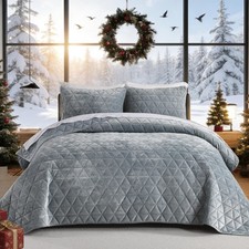 Velvet Quilt Set, Smoky Green King Size Comforter Set,Soft Lightweight Beddin...