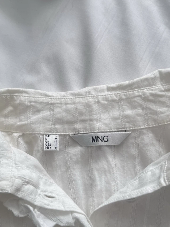 Mango White Shirt W/ Ruffles Details On Front & Sleeves Cuffs Women’s UK Size 12 - Image 3 of 4