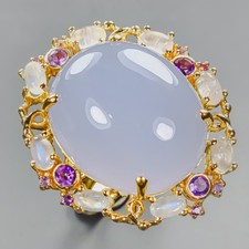 Gemstone 36 ct Natural Chalcedony Ring 925 Sterling Silver Size 9 /R438480