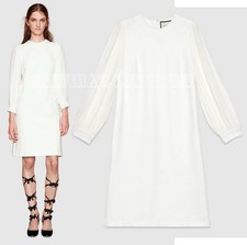 GUCCI DRESS PLEATED SLEEVES OFF WHITE SILK AND JERSEY $2,300 sz M Medium