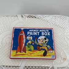 Disney Mickey Mouse Paint Box Tin Red Vintage Space Astronaut Transogram MCM Art
