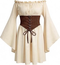 Renaissance Medieval Dress for Women - Beige Victorian Peasant