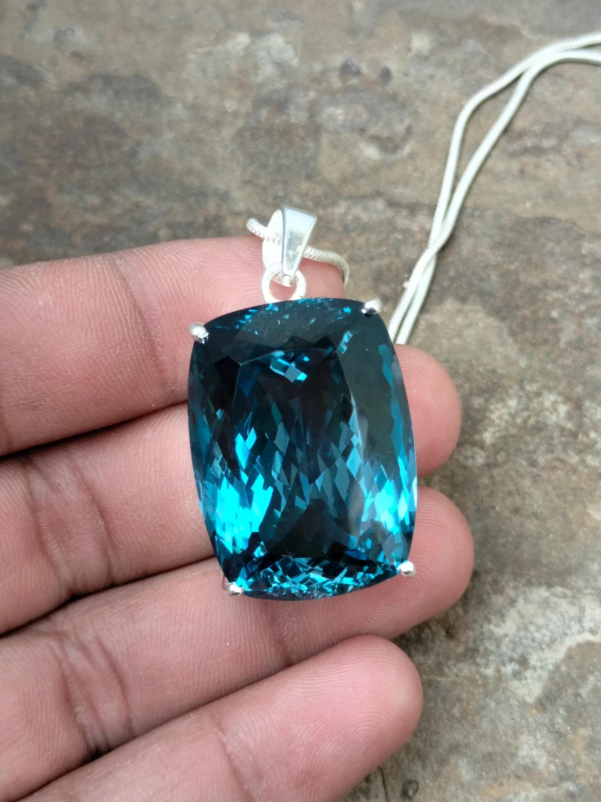 69.80 Ct London Blue Topaz Pendant Sterling Silver Pendant Gemstone Jewelry