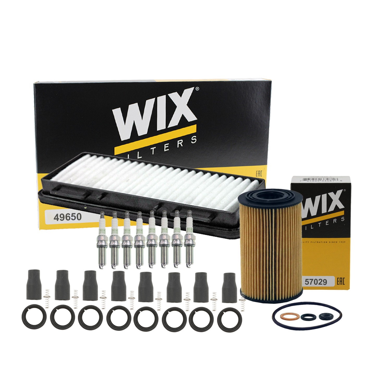 Wix Tune Up Kit NGK 8 Spark Plugs  Coil Boots Kit for Borrego Equus K900 5.0 V8