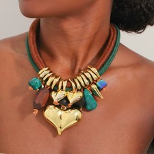 Necklace Statement Beaded Hearts Pendant Women Girls Wedding Party