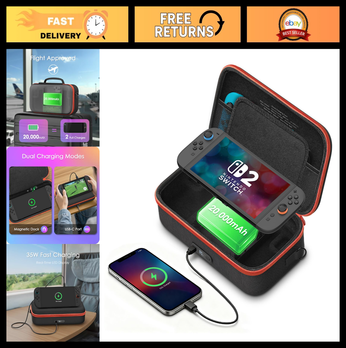 20,000mAh Power Bank Charging Case for Nintendo Switch - Hard