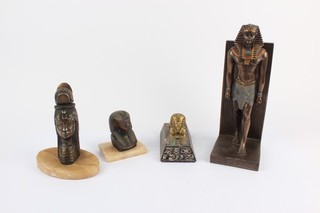 Vintage Egyptian Statues Lot 4 Pharoah Sphinx Bust Alabaster Brass Metal 3369g