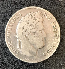 1833-W France 5 Five Francs World SILVER Coin Louis Philippe I