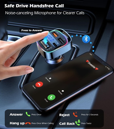 Bluetooth 5.4 FM Transmitter Car Adapter, 54W PD & QC3.0 USB Charger, Handsfr... - Bild 2 von 9