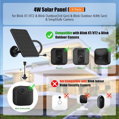 4 Pack Solar Panel for Blink Outdoor 4(4th Gen)/Blink Outdoor(3rd Gen) XT3 US