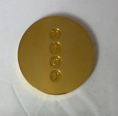 CHRISTIAN DIOR gold compact mirror with blue velvet pouch 2.25'' circle