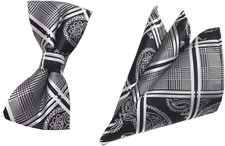 Secdtie Men Big Boys Polka Dot Bow Ties Stripe Check Pre-Tied Bowties Pocket Squ