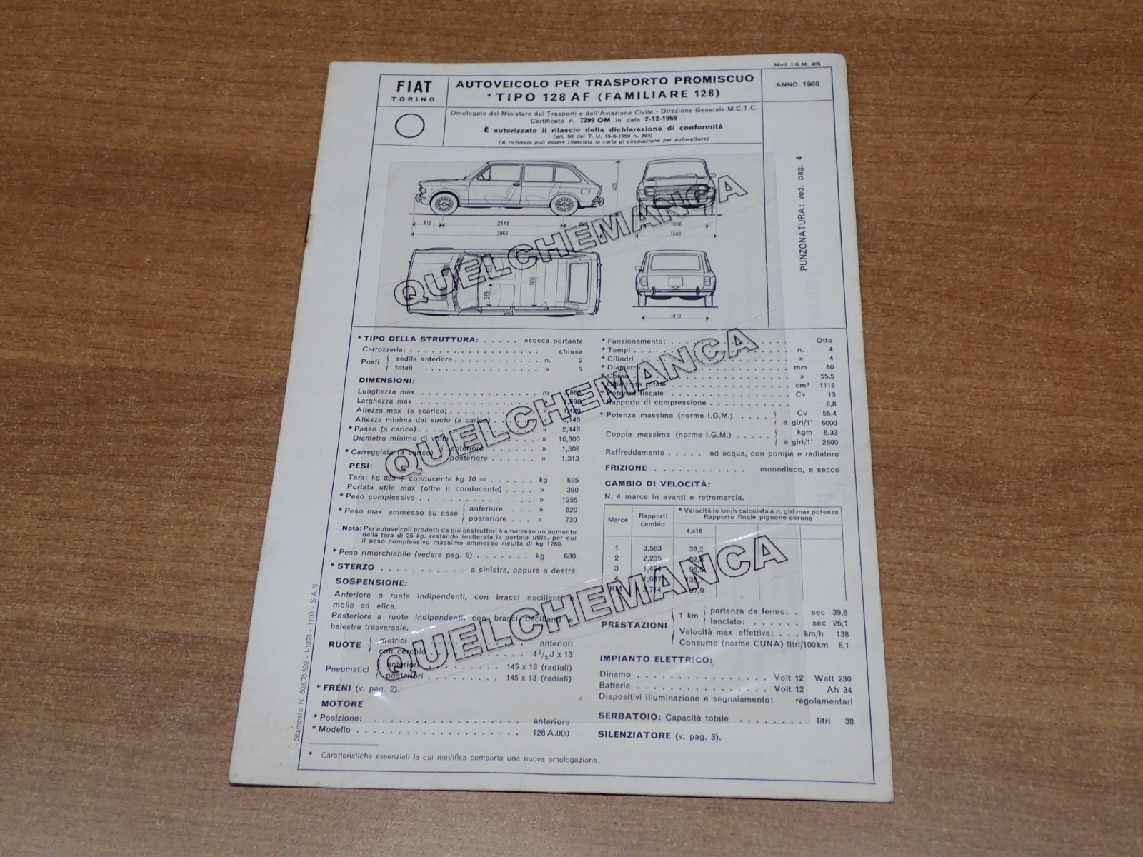FIAT TIPO 128 AF FAMILIARE 128 SCHEDA DI OMOLOGAZIONE DGM 1969 (6)