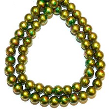 G4268 Yellow-Green Metallic Multi-Color Graffiti Drawbench 8mm Round Glass Beads