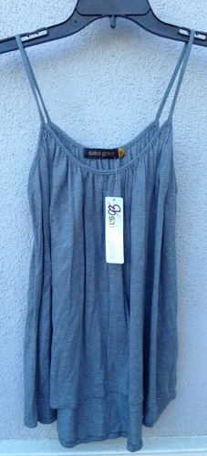 $93 NWT Saint Grace Brand Stripe Gray White Horizontal Flowy Tank